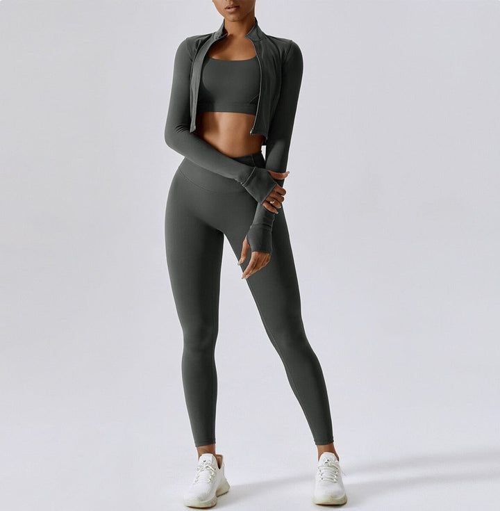 Doreen Damen 3-Teiliges Fitness-Set mit Zipper