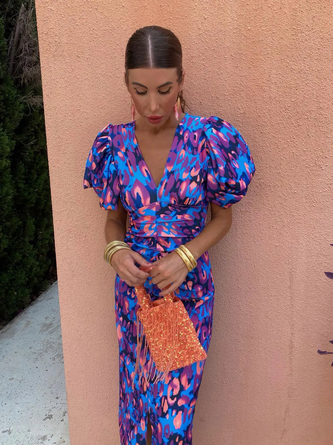 Alba Damen Maxikleid mit Puffärmeln