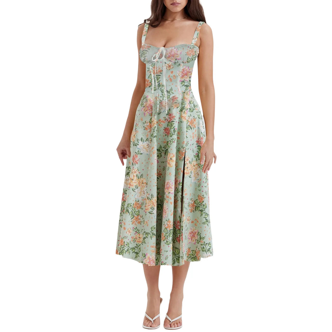 Käthe Boho Blumenkleid mit Korsett und Beinschlitz