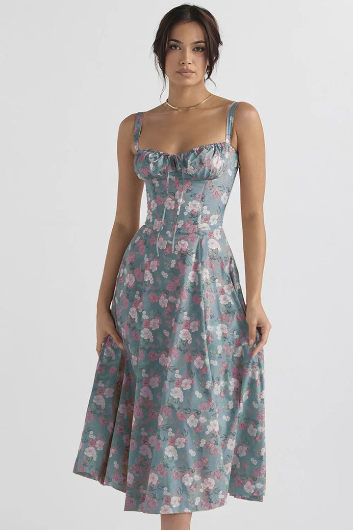 Käthe Boho Blumenkleid mit Korsett und Beinschlitz