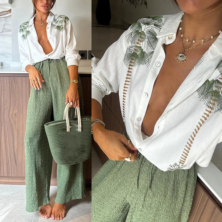 Ginevra Damen Zweiteiler Set mit Print & Bindegürtel