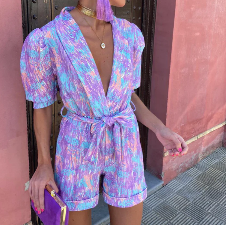 Immacolata Damen Jumpsuit mit Print & V-Ausschnitt