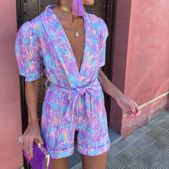 Immacolata Damen Jumpsuit mit Print & V-Ausschnitt