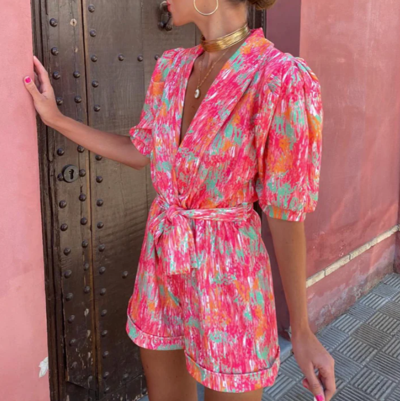 Immacolata Damen Jumpsuit mit Print & V-Ausschnitt