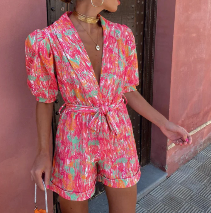 Immacolata Damen Jumpsuit mit Print & V-Ausschnitt
