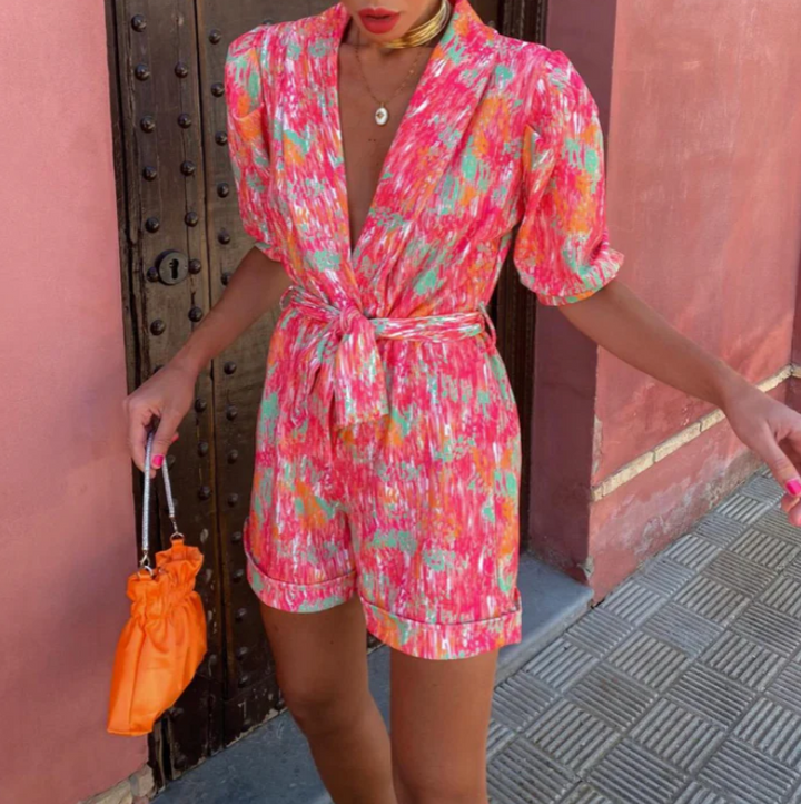 Immacolata Damen Jumpsuit mit Print & V-Ausschnitt