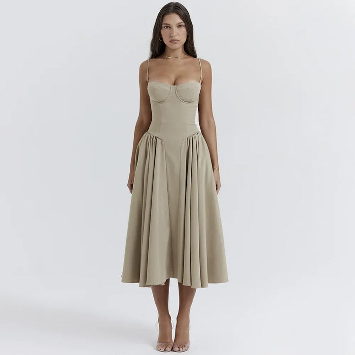 Rachele Damen Elegantes Midi Kleid mit Spaghettiträgern