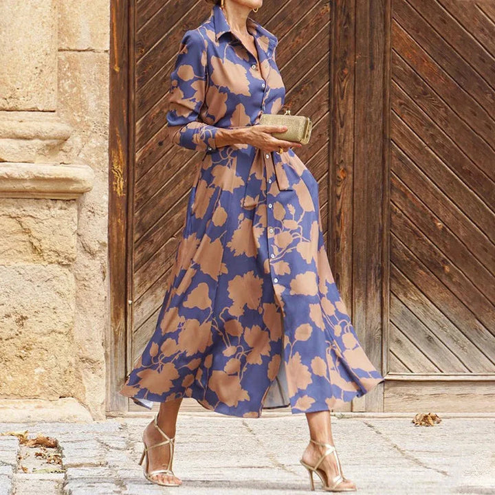Matilda Damen Midi Kleid mit Print & Gürtel