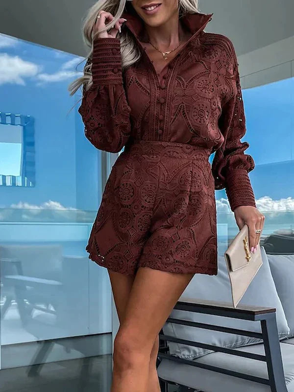Emanuela Damen Zweiteiler mit Spitzenbluse & Shorts
