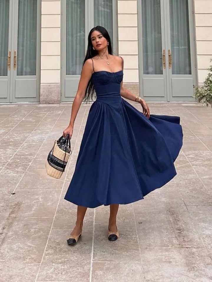 Rachele Damen Elegantes Midi Kleid mit Spaghettiträgern