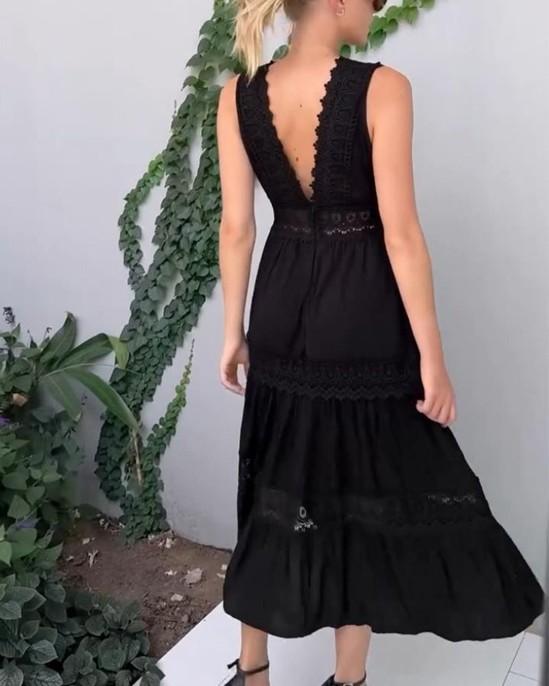 Carla Elegantes V-Ausschnitt Maxikleid