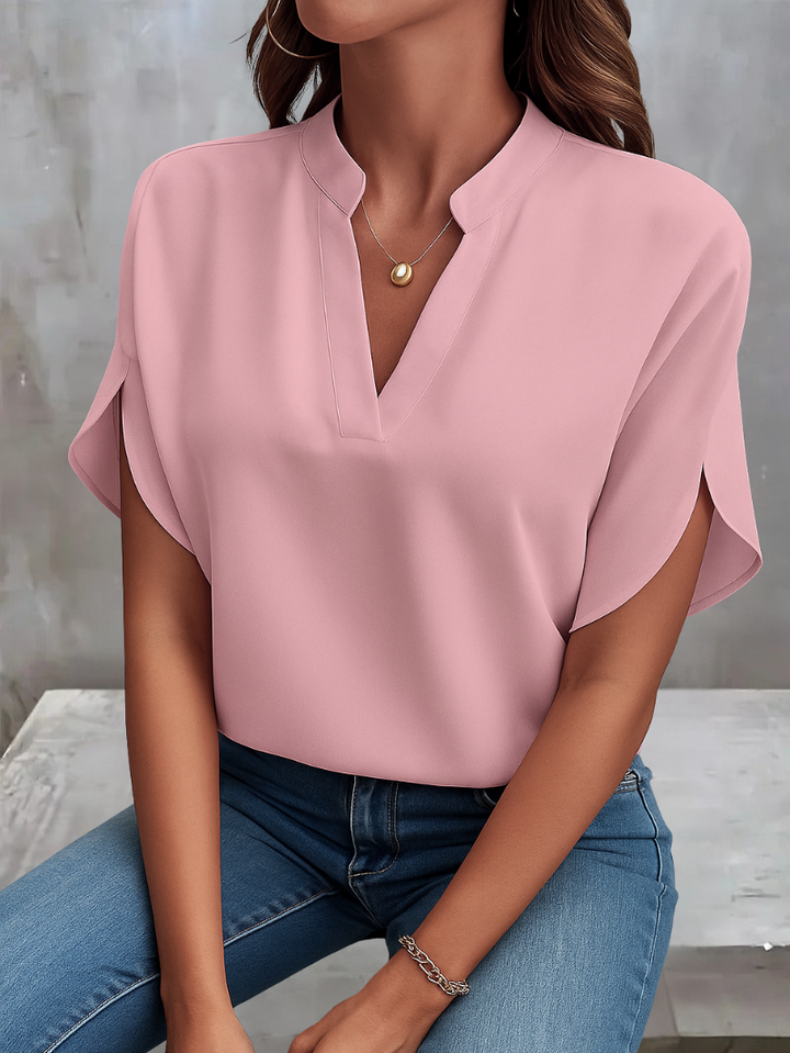 Mathilde Damen V-Ausschnitt Bluse Kurzarm