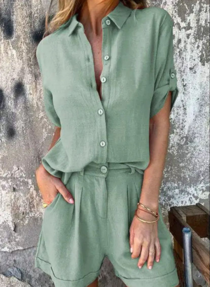 Azzurra Damen Zweiteiler mit Kurzarmhemd & Shorts