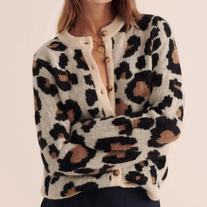 Ute Strick-Cardigan mit Leopardenmuster für Frauen