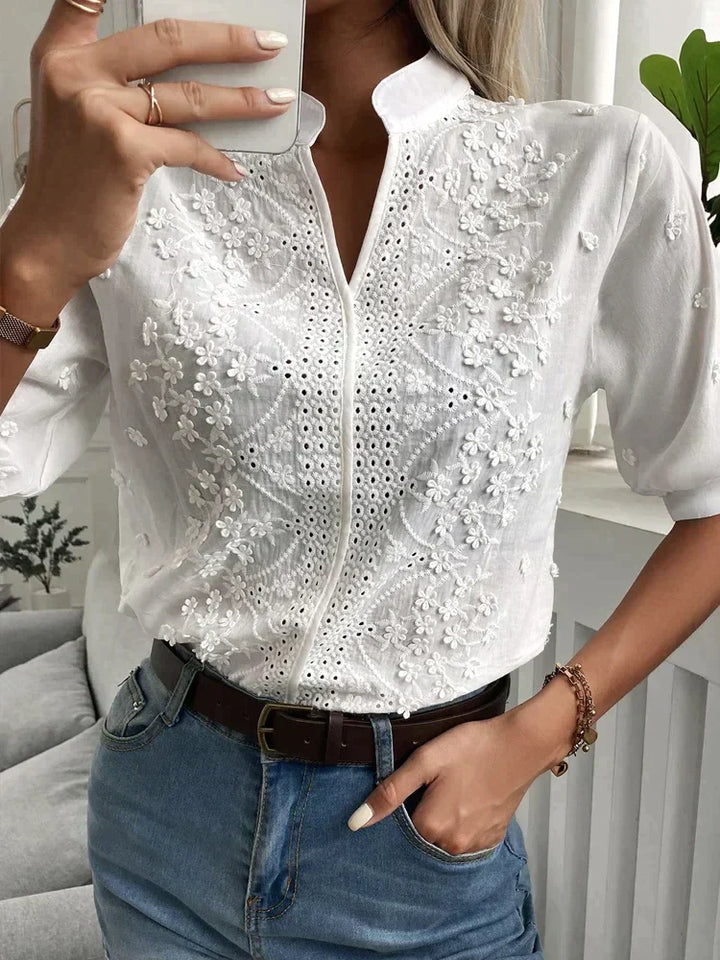 Delia Bluse mit floraler Stickerei & Spitze