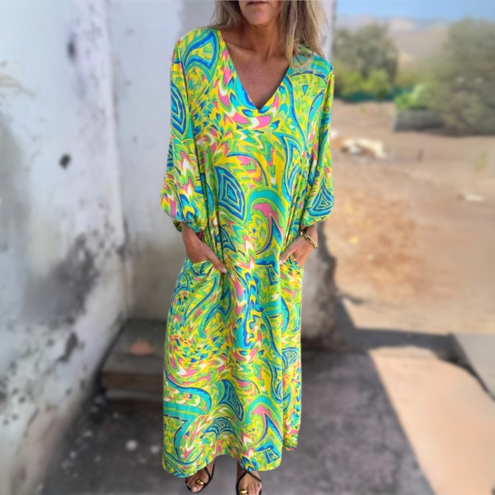 Adalene Hellgrün fließendes Boho-Maxi-Kleid für Damen, mit beruhigendem Blau und lockerem Schnitt, ideal für warmes Wetter und boho-chicen Stil