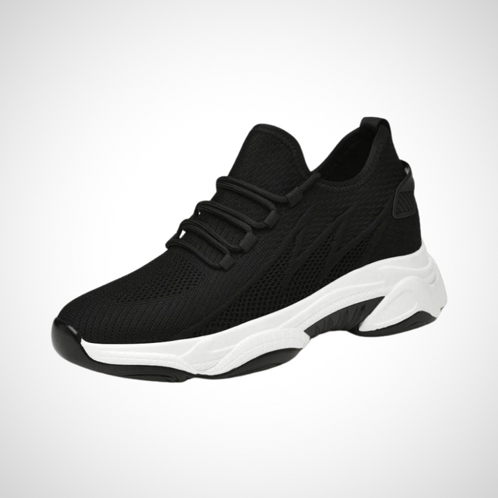 Trendige schwarze orthopädische Schuhe für Herren, die Unterstützung und Komfort in einem eleganten Design bieten.
