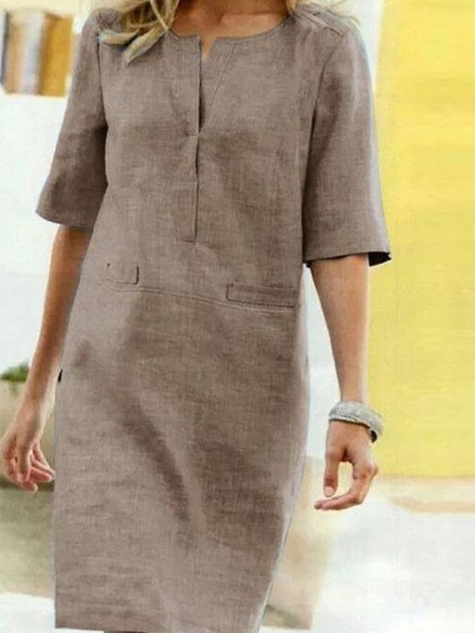 Beiges Leinenkleid mit Taschen – minimalistisch, bequem und zeitlos