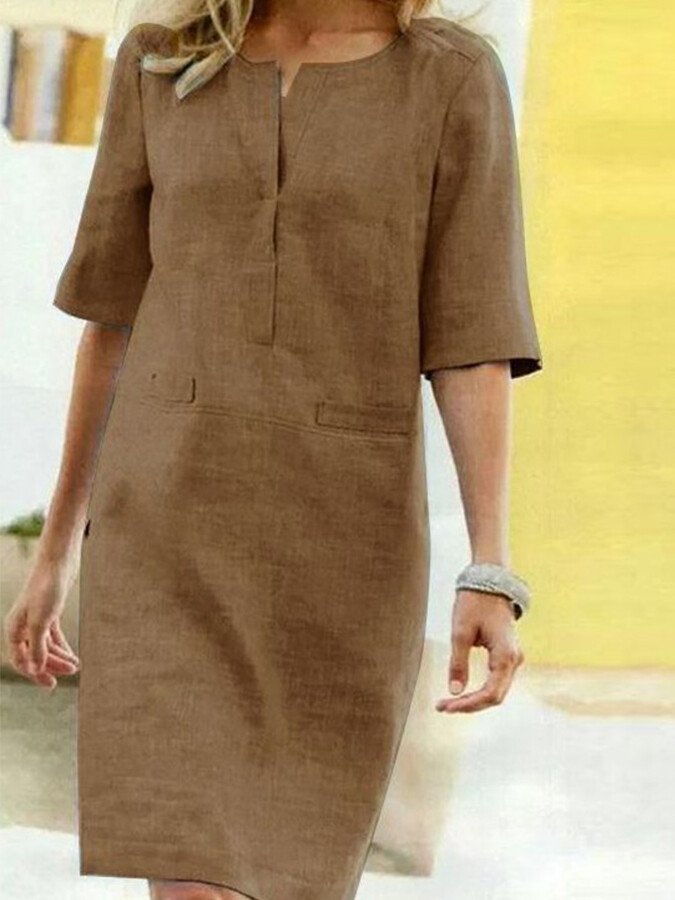 Braunfarbenes Leinenkleid mit Taschen – lässig, bequem und ideal für den Alltag