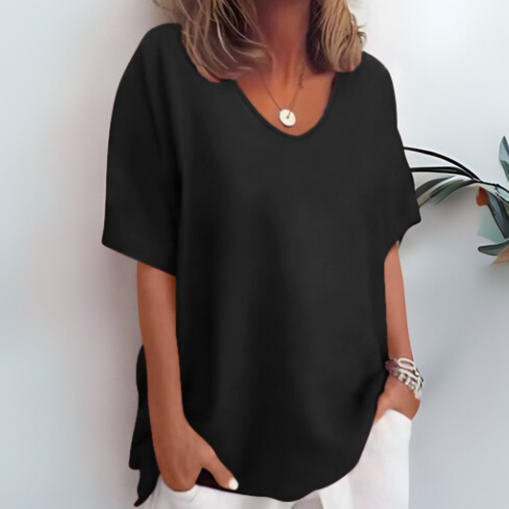 Alfrieda Bequeme Lockere Bluse für Damen in Schwarz, mit schlichtem, minimalistischen Stil, perfekt für den Alltag und semi-formelle Anlässe.