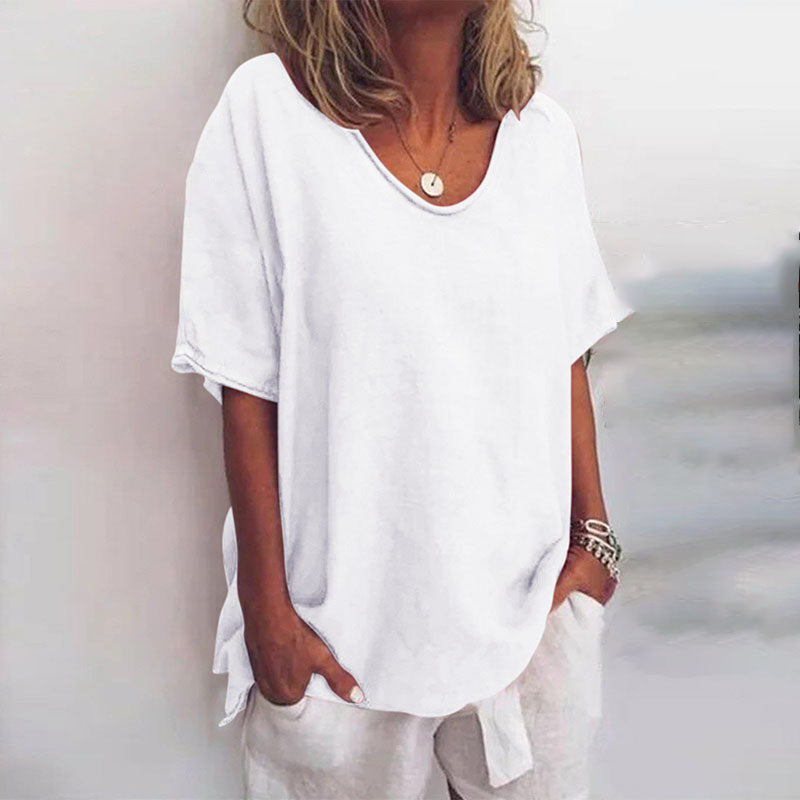 Alfrieda Bequeme Lockere Bluse für Damen in Weiß, aus atmungsaktivem und leichtem Stoff, ideal zum Schichten.