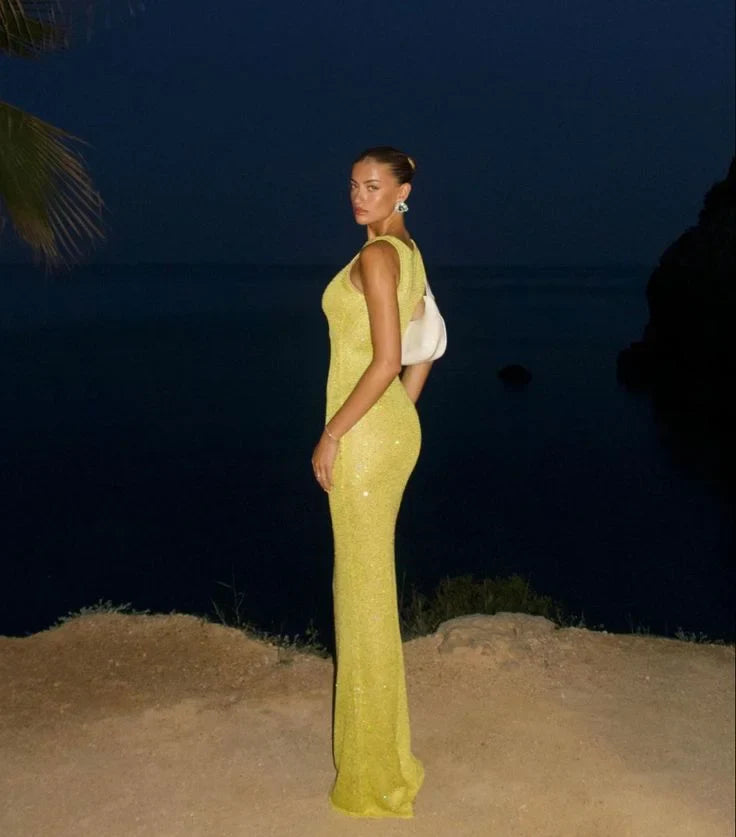Alizee Funkelndes Ärmelloses Maxikleid für Damen