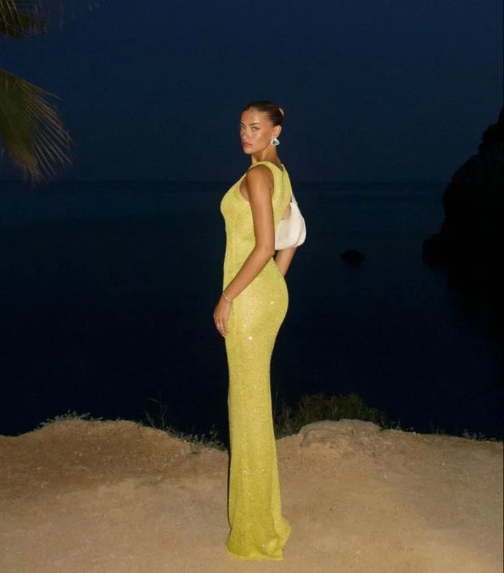 Alizee Funkelndes Ärmelloses Maxikleid für Damen