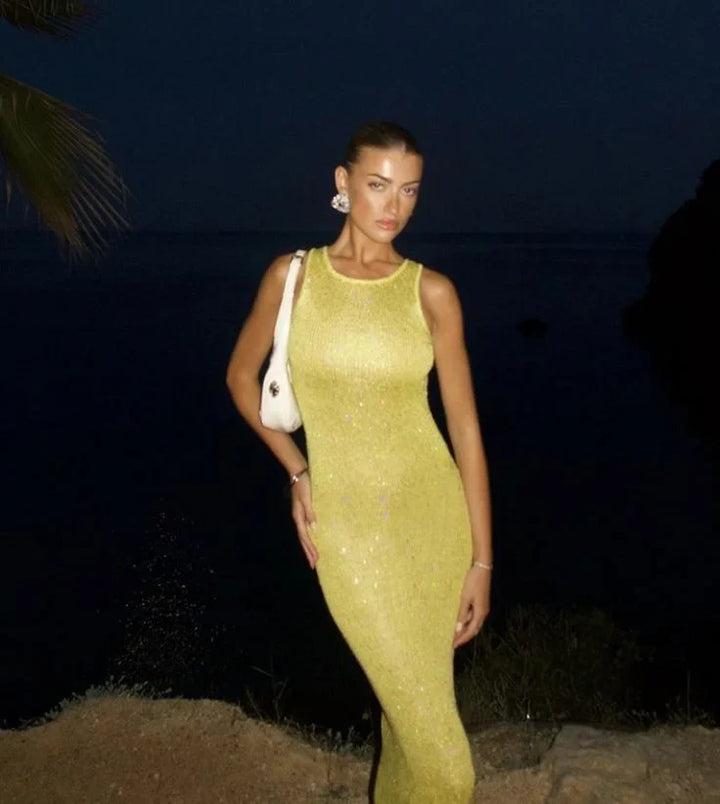 Alizee Funkelndes Ärmelloses Maxikleid für Damen