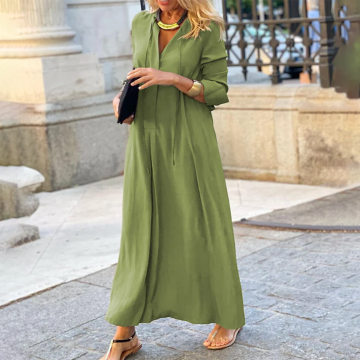 Amelina zeitloses lässiges Maxikleid für Damen in Grün, mit einer schmeichelhaften Passform und bequemen Stil
