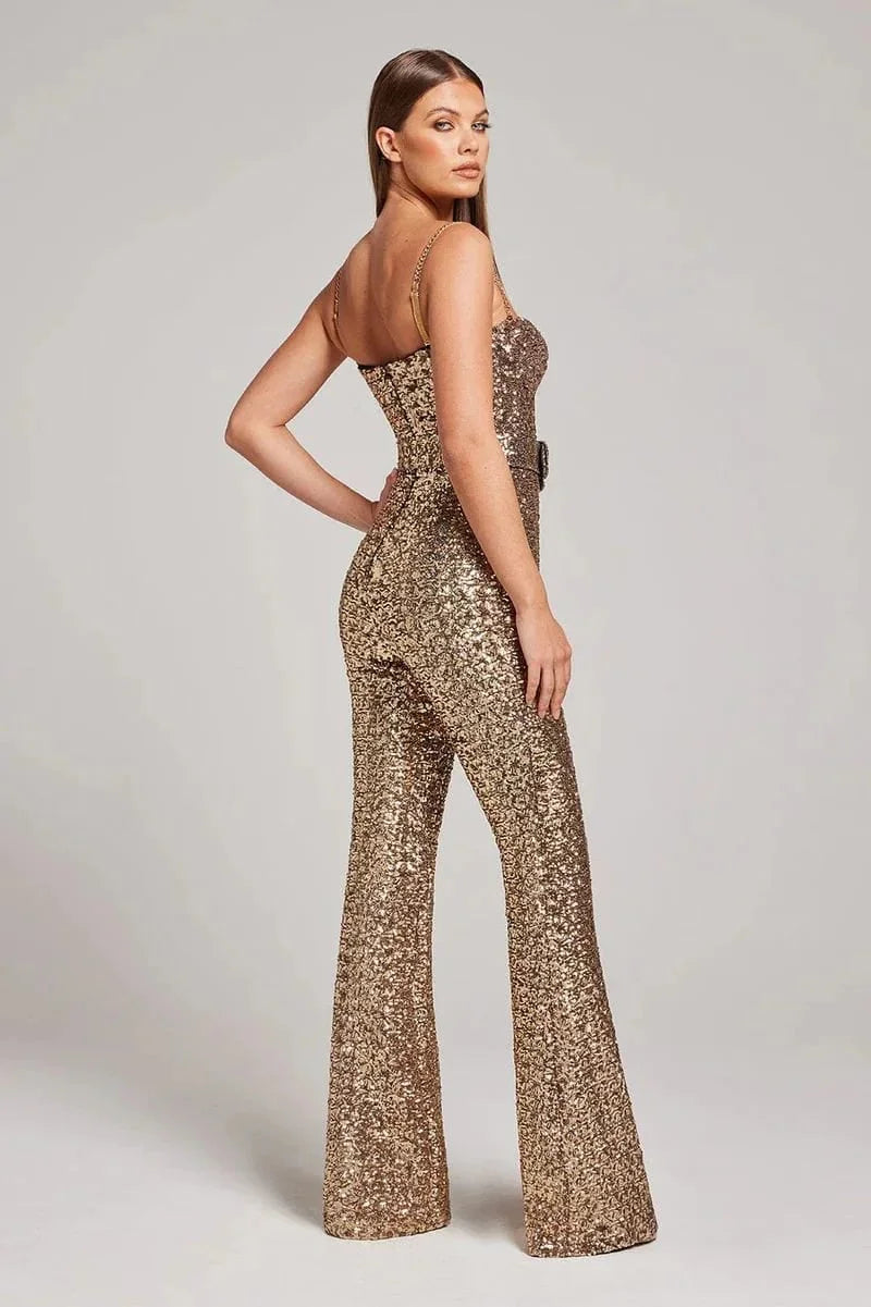 Anandi Schmeichelnder Schulterfreier Glitzer-Jumpsuit für Damen
