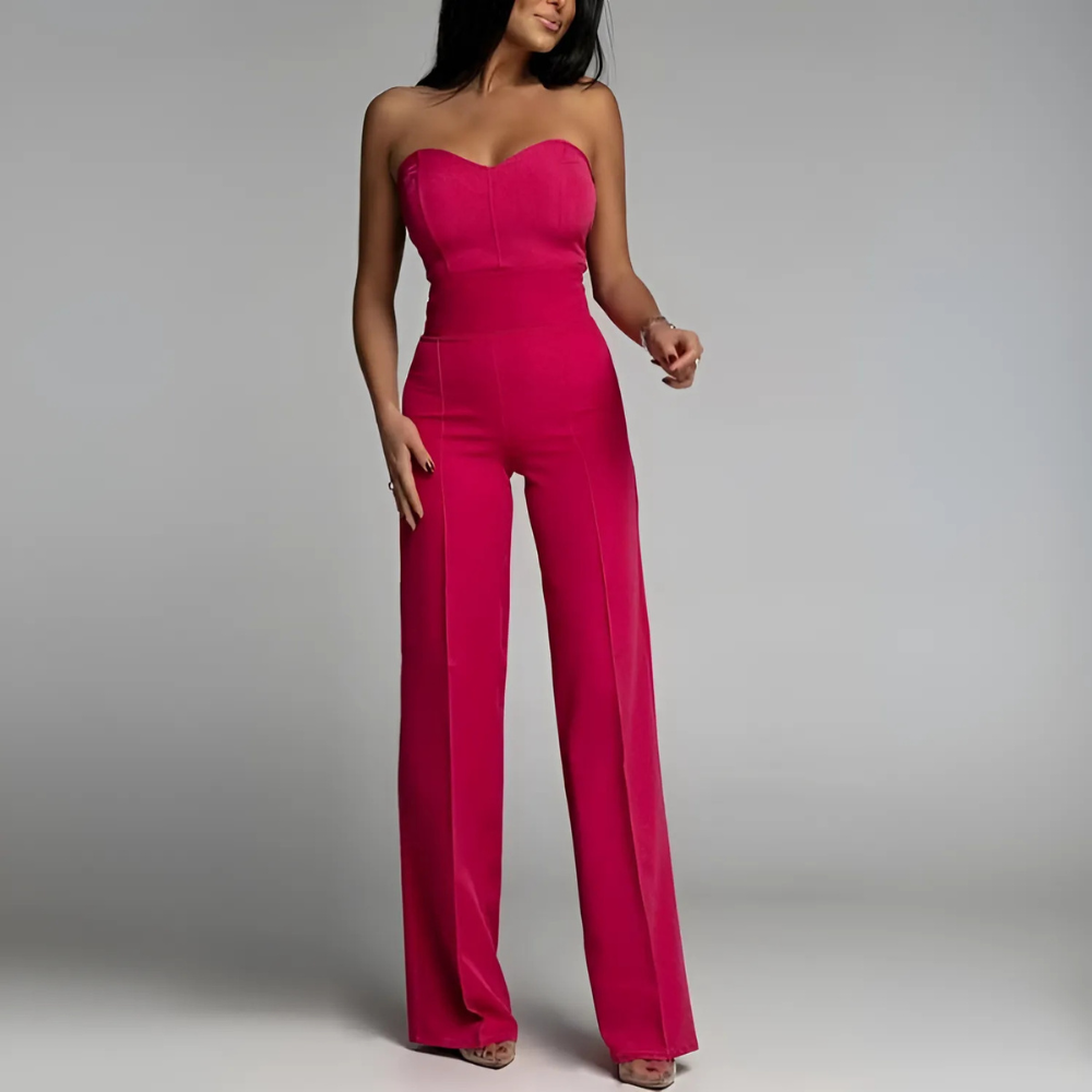 nascha Schulterfreier Jumpsuit mit Tailliertem Oberteil für Damen in Dunkelrosa, ein auffälliger und stilvoller Look für formelle oder legere Anlässe.