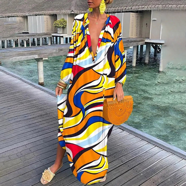 Arnette stilvolles Boho-Kleid für Damen in Gelb, mit einem fröhlichen und trendigen Boho-Print, ideal für sonnige Tage und legere Zusammenkünfte