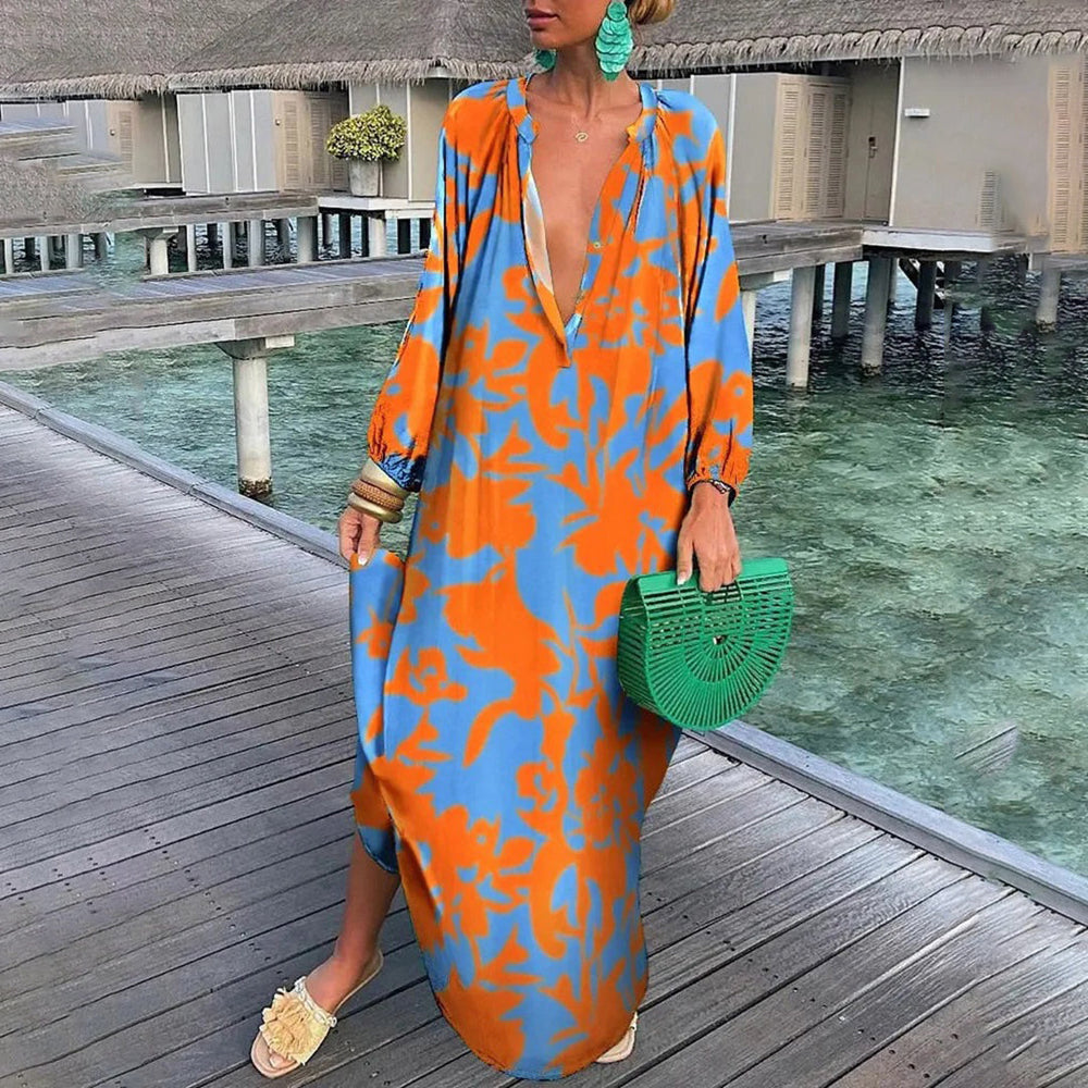 Arnette stilvolles Boho-Kleid für Damen in Orange, mit einem lebhaften und kräftigen Boho-Design, ideal für warmes Wetter und Strandtage.