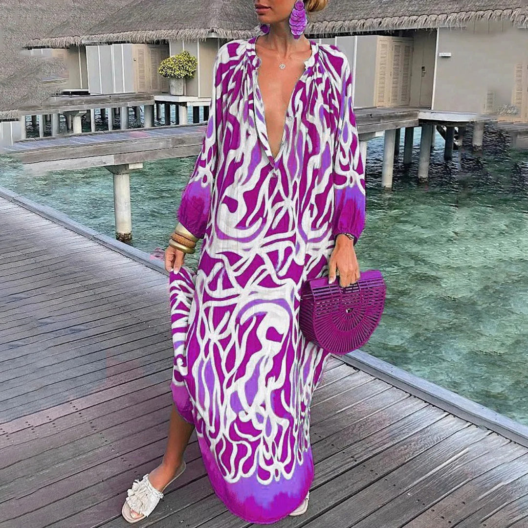 Arnette stilvolles Boho-Kleid für Damen in Violett, mit einem schicken Boho-Print und lockerer Passform, ideal für Outdoor-Veranstaltungen oder legere Anlässe.