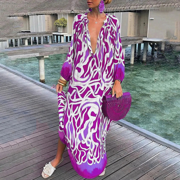 Arnette stilvolles Boho-Kleid für Damen in Violett, mit einem schicken Boho-Print und lockerer Passform, ideal für Outdoor-Veranstaltungen oder legere Anlässe.