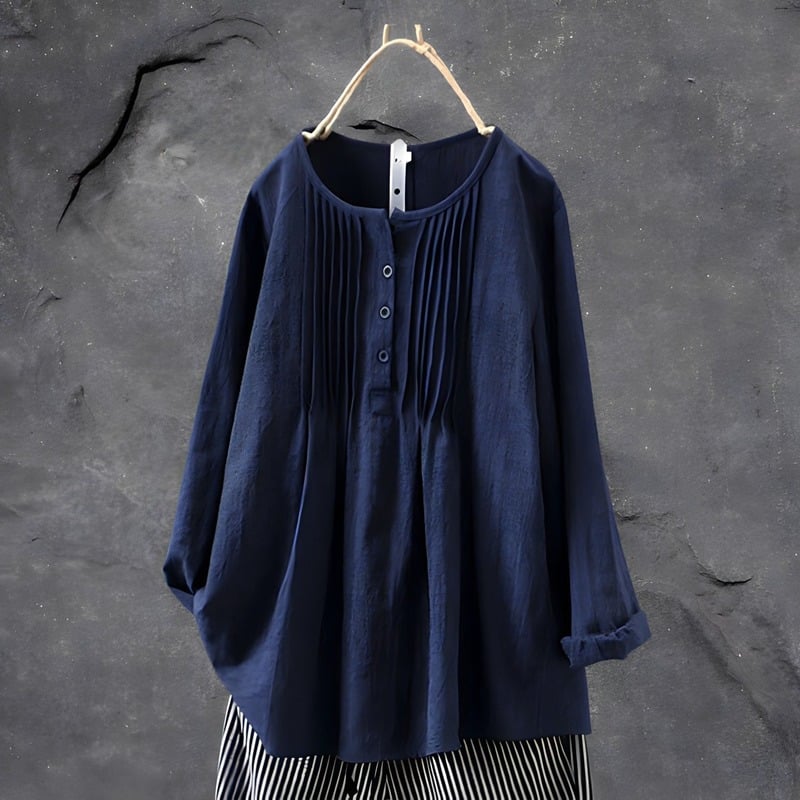 Leichte Damenbluse in Blau – Atmungsaktive Oversize-Bluse aus Baumwoll-Leinen für lässigen Tragekomfort