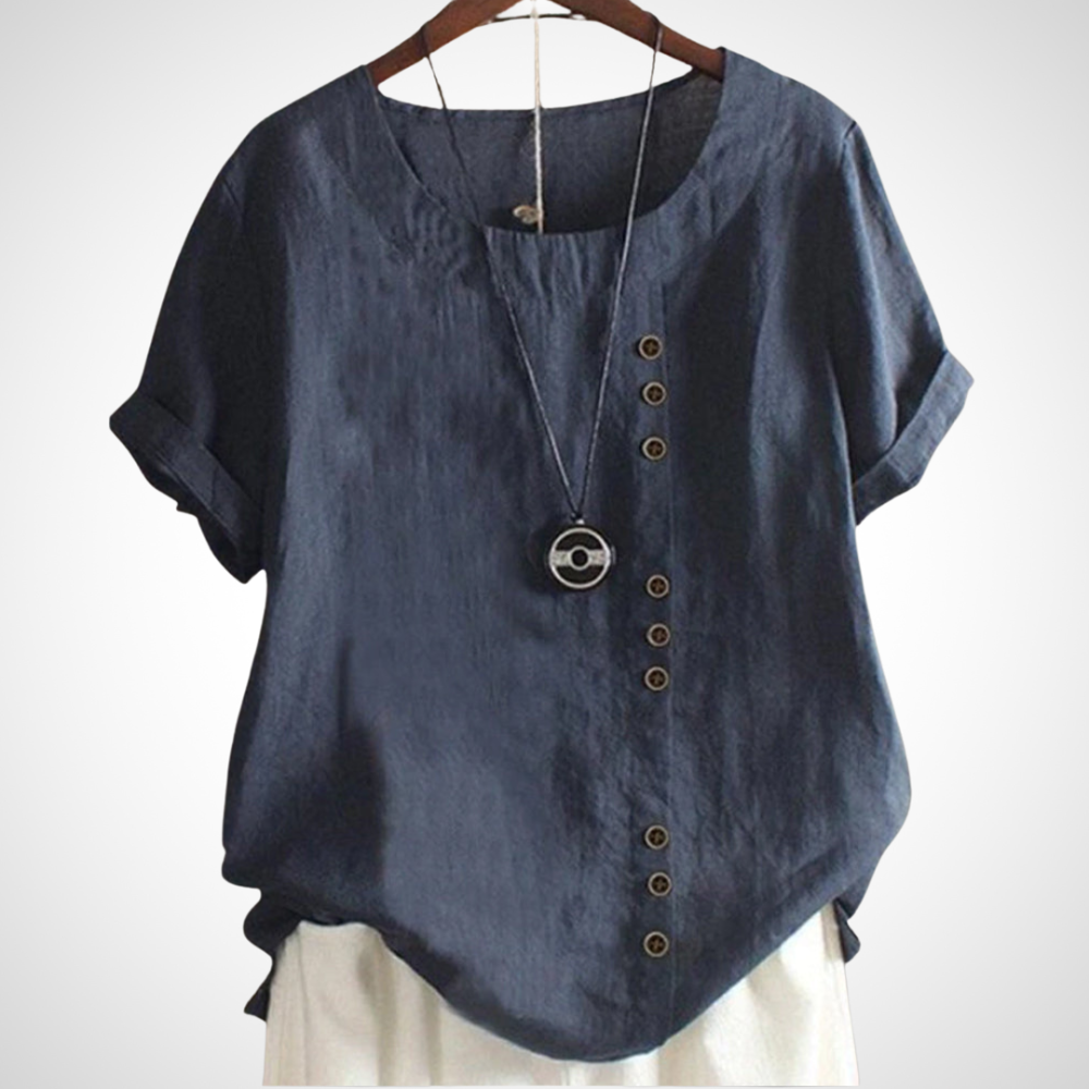 Atmungsaktive handgemachte Leinenbluse für Damen in Dunkelblau klassisch und komfortabel