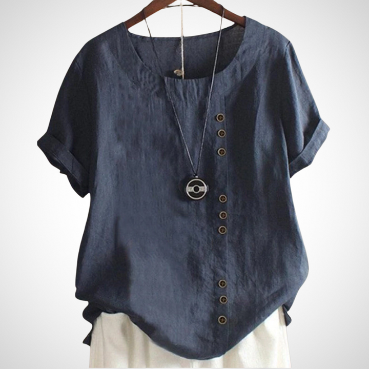 Atmungsaktive handgemachte Leinenbluse für Damen in Dunkelblau klassisch und komfortabel