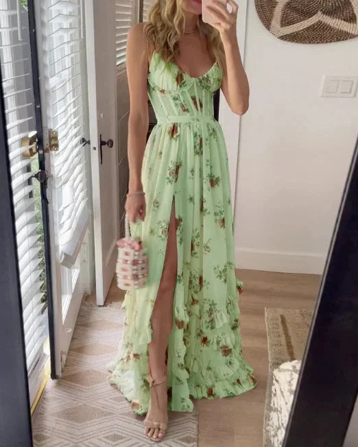 Christa Florale Damen Maxikleid mit Schlitz