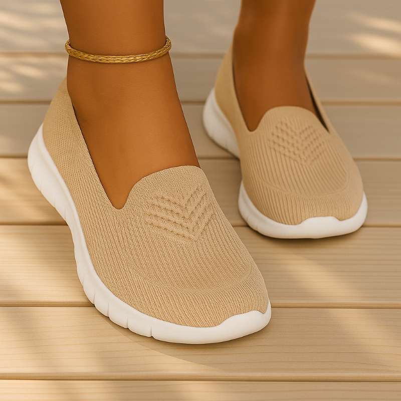 Beige Slip-On-Schuhe für Damen atmungsaktive und leichte Damenschuhe für den Alltag