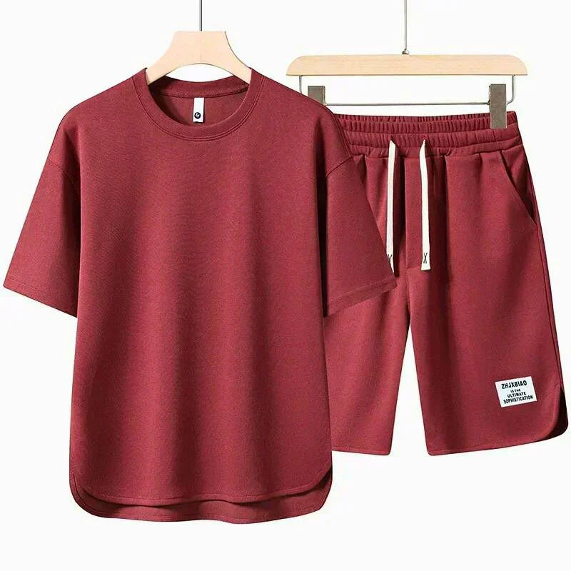 Rotes lässiges Herrenset – atmungsaktives zweiteiliges Lounge-Outfit für Herren