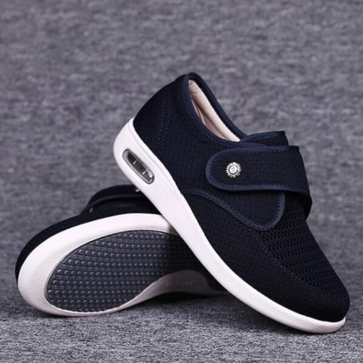 Berlene stylische breite orthopädische Schuhe für Damen in Blau, designed für Komfort und Stil.
