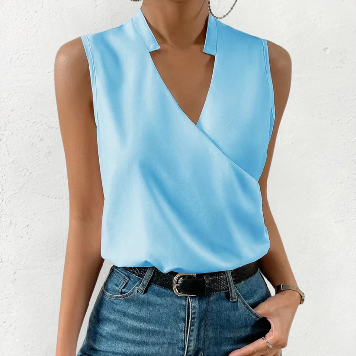 Blaues Damen-Top weich und luftig perfektes V-Ausschnitt Sommer-Top für heiße Tage