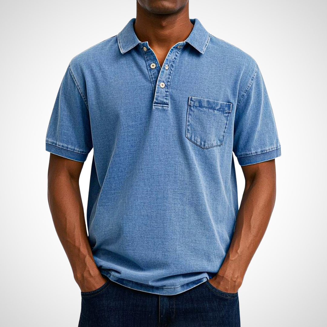 Blaues Herren-Polohemd im Retro-Stil – ein bequemes Lässiges Polohemd für Herren für jeden Tag