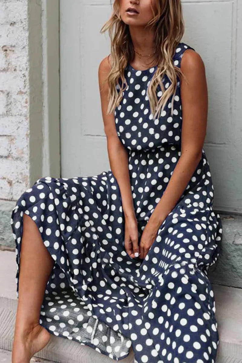 Blau Polka-Dot Midikleid für Damen – stilvoll und figurbetont