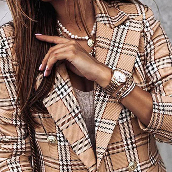 Karierter Blazer mit Reverskragen und Doppelknopfverschluss für Damen