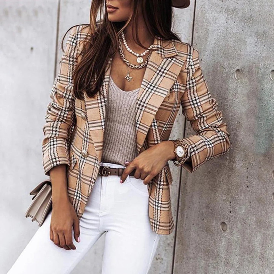 Karierter Blazer mit Reverskragen und Doppelknopfverschluss für Damen