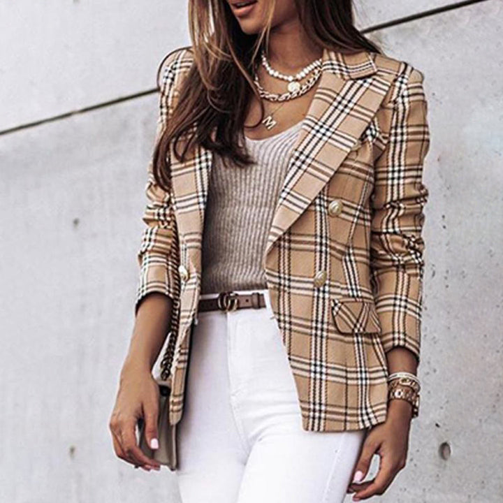 Karierter Blazer mit Reverskragen und Doppelknopfverschluss für Damen