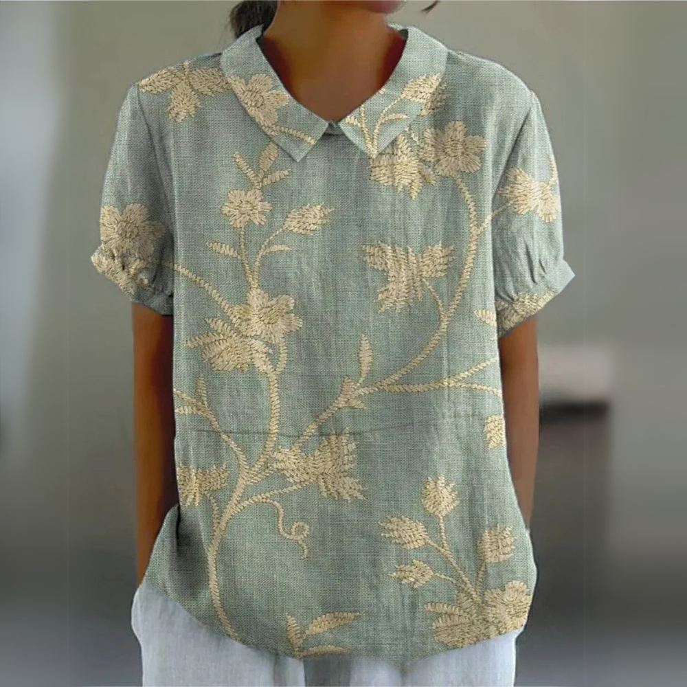 Blumenmuster Bluse für Damen in Grün-Gelb leichte Damenbluse mit botanischem Muste