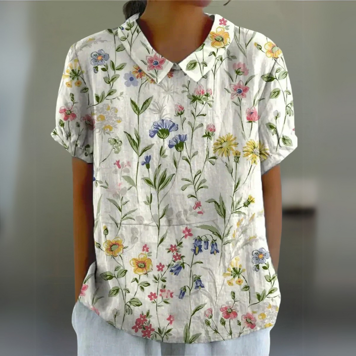 Blumenmuster Bluse für Damen in Weiß mit durchgehendem floralen Design klassische Damenbluse